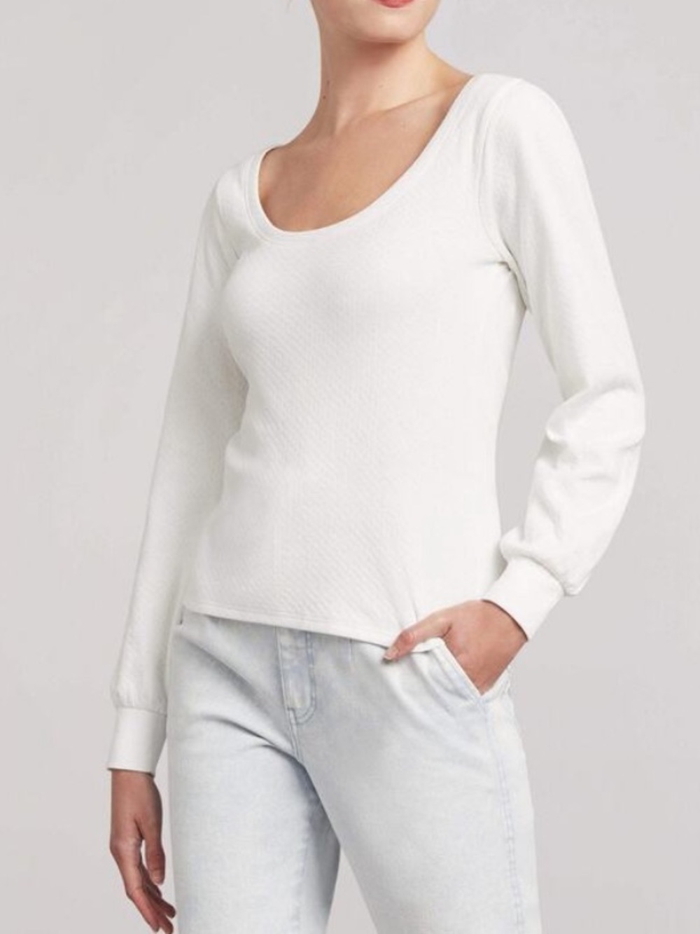 Faherty Antibes Pointelle Top in Egret White Organic Cotton Textured Size XL